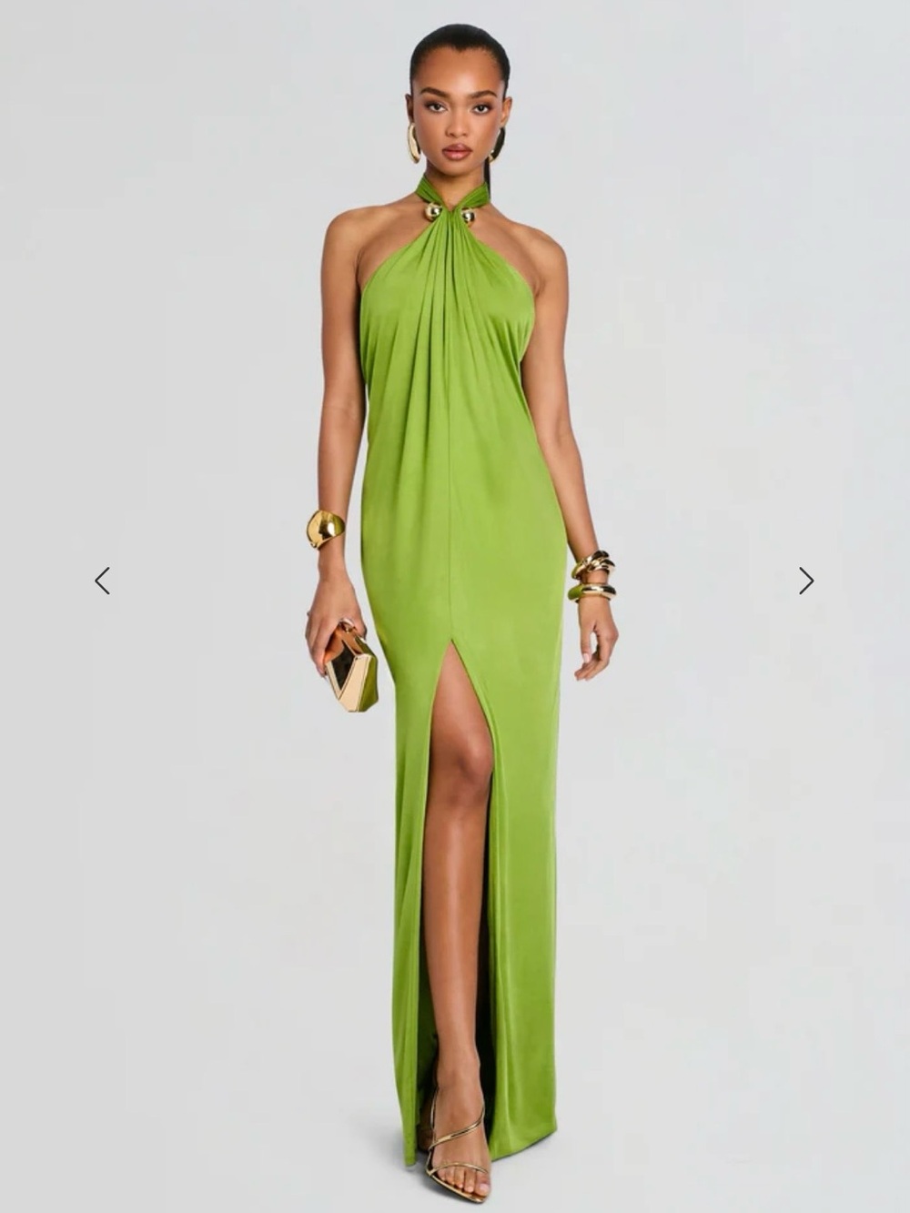 Retrofete BECS DRESS
Lime Green Halter Maxi Dress with Front Slit